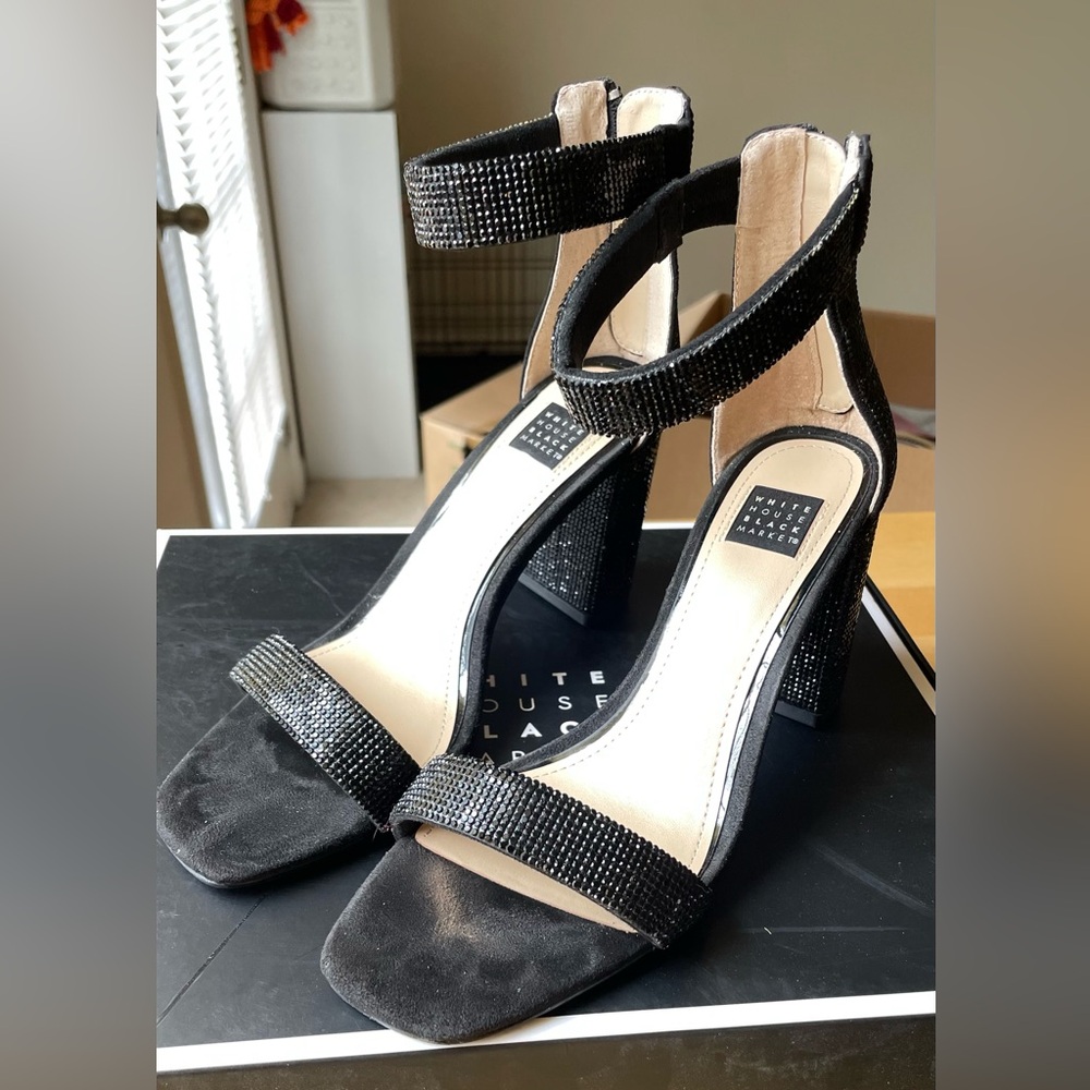 White House Black Market Vivianna Two Band High Heel, Black, Size 7.5